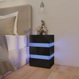 Berkfield Modern Led Bedside Cabinet High Gloss Black 45X35X67 Cm Engineered Wood - thumbnail 2