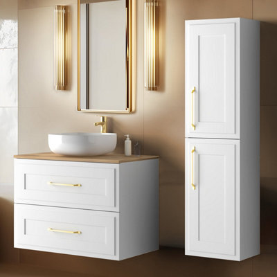 Heze Furniture Classic 2 Bathroom Vanity Units Wall Cabinets Set 35Cm & 80Cm With Worktop - White - image 1
