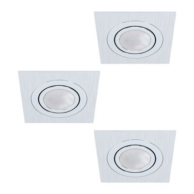 3 Pack Brushed Aluminium Square Flush Ceiling Downlight With 3 X 5W Gu10 Bulbs - image 1