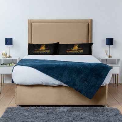UKBEDFURNITURE Ascot Beige Plush  Divan Bed Base With 26 Inch Headboard - No Storage - image 1