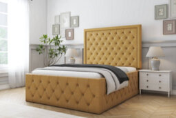 "Sloomy Vienna Mustard Plush Bed Frame With Mattress With 50"" Upholstered Headboard 4' Small Double" - thumbnail 2