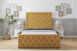 "Sloomy Vienna Mustard Plush Bed Frame With Mattress With 50"" Upholstered Headboard 4' Small Double" - thumbnail 1