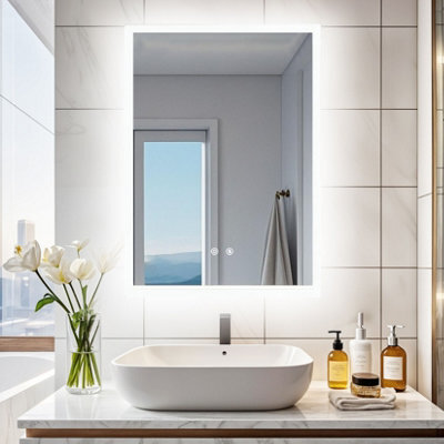 Luvodi 500X700mm Backlit Led Bathroom Mirror, Anti-Fog, 3 Colors Light, Dimmable Smart Makeup Mirror With Touch Switch - image 1