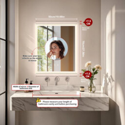 Luvodi 500X700mm Backlit Led Bathroom Mirror, Anti-Fog, 3 Colors Light, Dimmable Smart Makeup Mirror With Touch Switch - thumbnail 8