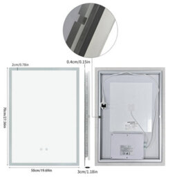 Luvodi 500X700mm Backlit Led Bathroom Mirror, Anti-Fog, 3 Colors Light, Dimmable Smart Makeup Mirror With Touch Switch - thumbnail 2