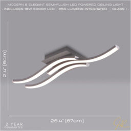 Happy Homewares Modern Triple Wavy Strip Flush Led Ceiling Light Fixture In Matte Grey Sand - thumbnail 5