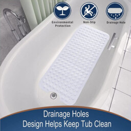 Ameha White Shower Bath Mat 38X 70 Cm Anti Mould & Mildew With Strong Suction Cups Grip And Drain Holes Pvc Rubber Shower Mats - thumbnail 6