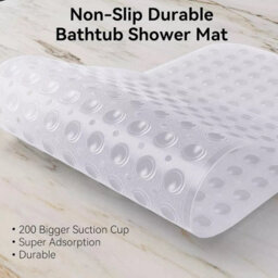 Ameha White Shower Bath Mat 38X 70 Cm Anti Mould & Mildew With Strong Suction Cups Grip And Drain Holes Pvc Rubber Shower Mats