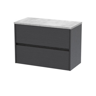 Balterley Chartley Contemporary 2 Drawer Wall Hung Vanity Unit With Laminate Worktop, Graphite Grey Woodgrain, 800mm - image 1