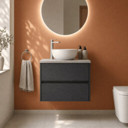 Balterley Chartley Contemporary 2 Drawer Wall Hung Vanity Unit With Laminate Worktop, Graphite Grey Woodgrain, 800mm - thumbnail 2