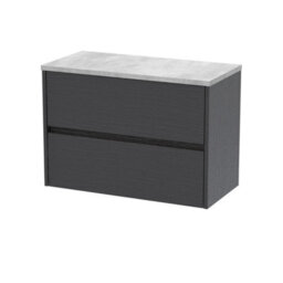 Balterley Chartley Contemporary 2 Drawer Wall Hung Vanity Unit With Laminate Worktop, Graphite Grey Woodgrain, 800mm