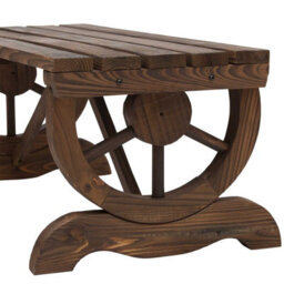 Wyld Haus Vini Wood Brown Rustic Two-Seater Garden Bench With Wagon Wheel Legs And Slatted Seat, L98 X D50 X H39.5Cm - thumbnail 8