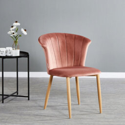 Life Interiors Single Pink Elsa Velvet Dining Chair With Wooden Legs, Curved Back & Comfortable Seating - thumbnail 2