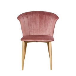 Life Interiors Single Pink Elsa Velvet Dining Chair With Wooden Legs, Curved Back & Comfortable Seating