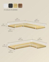 Songmics Corner Wall Shelves, Floating Storage Set, Industrial Display Rack, Kitchen Bedroom Organizer, Natural Oak And Cloud White - thumbnail 2