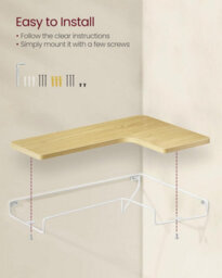 Songmics Corner Wall Shelves, Floating Storage Set, Industrial Display Rack, Kitchen Bedroom Organizer, Natural Oak And Cloud White - thumbnail 5