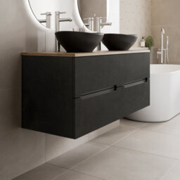 Aveli 1200mm Oak Fluted Vanity Unit Double Oval Basin Countertop Wall Hung Soft Close - thumbnail 3