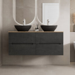 Aveli 1200mm Oak Fluted Vanity Unit Double Oval Basin Countertop Wall Hung Soft Close - thumbnail 2