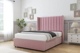 "Sloomy Falcon Pink Plush Divan Bed With Mattress 2 Drawers Foot-End With 54"" Wingback Headboard 6' Super King" - thumbnail 2