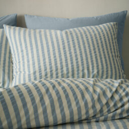 Pineapple Elephant Cotton Rich Woven Stripe Super King Duvet Cover Set With Pillowcases Blue - thumbnail 2