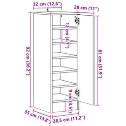 Vidaxl Shoe Cabinet Old Wood 32X35X92 Cm Engineered Wood - thumbnail 3