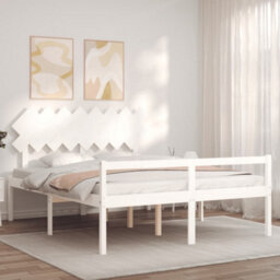 Berkfield Bed Frame With Headboard White 160X200 Cm Solid Wood - thumbnail 3