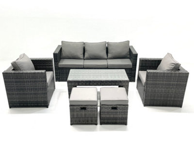 Fimous Rattan Garden Furniture Set Outdoor Lounger Sofa With Coffee Table 2 Armchair 2 Small Footstools Dark Grey Mixed - image 1
