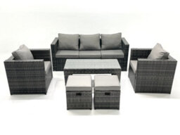 Fimous Rattan Garden Furniture Set Outdoor Lounger Sofa With Coffee Table 2 Armchair 2 Small Footstools Dark Grey Mixed - thumbnail 2