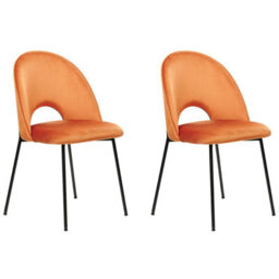 Beliani Set Of 2 Dining Chairs Covelo Velvet Orange - thumbnail 1