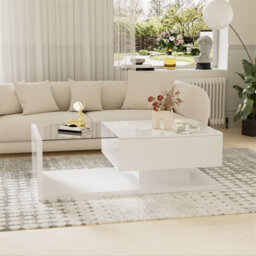 Abrihome Coffee Table, High-Gloss Black, Side Tables, Coffee Tables With Glass And Led, White - thumbnail 1