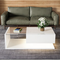 Abrihome Coffee Table, High-Gloss Black, Side Tables, Coffee Tables With Glass And Led, White - thumbnail 9