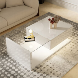 Abrihome Coffee Table, High-Gloss Black, Side Tables, Coffee Tables With Glass And Led, White - thumbnail 8