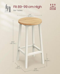 Songmics Kitchen Stools, 2 Tall Chairs, Metal Frame Bar Chairs Set, For Kitchen, Living, & Dining Spaces, Oak Beige & Classic White - thumbnail 2