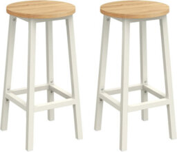 Songmics Kitchen Stools, 2 Tall Chairs, Metal Frame Bar Chairs Set, For Kitchen, Living, & Dining Spaces, Oak Beige & Classic White - thumbnail 6