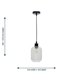 First Choice Lighting Batley - Clear Ribbed Glass With Black Pendant Fitting - thumbnail 5
