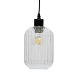 First Choice Lighting Batley - Clear Ribbed Glass With Black Pendant Fitting - thumbnail 2