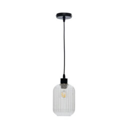 First Choice Lighting Batley - Clear Ribbed Glass With Black Pendant Fitting - thumbnail 1