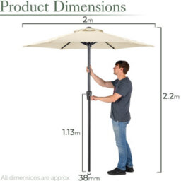 Christow 2M Parasol Sun Shade Umbrella Steel With Crank - Taupe - thumbnail 7