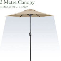 Christow 2M Parasol Sun Shade Umbrella Steel With Crank - Taupe - thumbnail 3