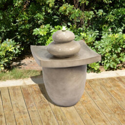 Teamson Home Garden Outdoor Water Feature, Large Square Water Fountain, 2 Tier Design, With Led Lights - Light Brown - thumbnail 3