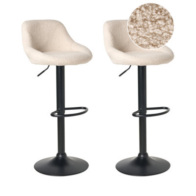 Beliani Set Of 2 Bar Stools Medulin Boucle Swivel Light Beige - image 1