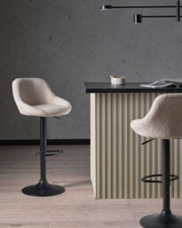 Beliani Set Of 2 Bar Stools Medulin Boucle Swivel Light Beige - thumbnail 2