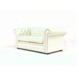Chesterfield 2 Seater Sofa Settee Shelly White Real Leather In Classic Style - thumbnail 2