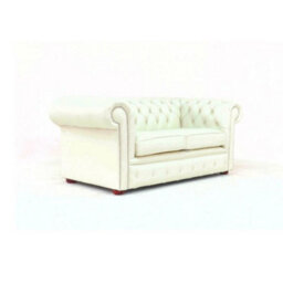 Chesterfield 2 Seater Sofa Settee Shelly White Real Leather In Classic Style - thumbnail 3