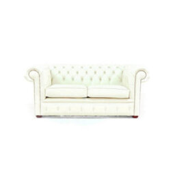 Chesterfield 2 Seater Sofa Settee Shelly White Real Leather In Classic Style