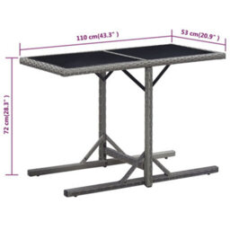Berkfield Garden Table Anthracite 110X53X72 Cm Glass And Poly Rattan - thumbnail 6