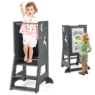 Costway Toddler Kitchen Stool Helper Bathroomd Ajustable Baby Standing Tower - image 1