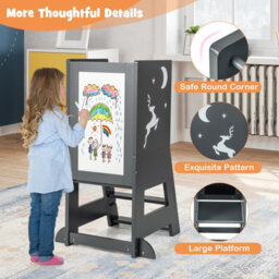 Costway Toddler Kitchen Stool Helper Bathroomd Ajustable Baby Standing Tower - thumbnail 7