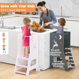 Costway Toddler Kitchen Stool Helper Bathroomd Ajustable Baby Standing Tower - thumbnail 4