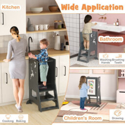 Costway Toddler Kitchen Stool Helper Bathroomd Ajustable Baby Standing Tower - thumbnail 5